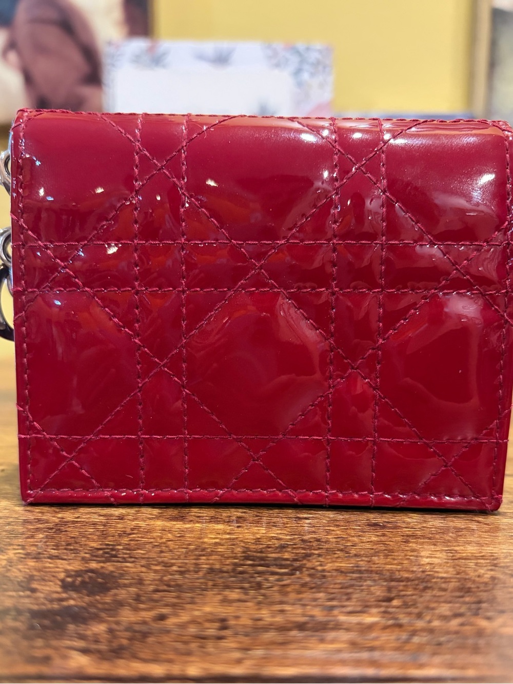 Mini Lady Dior Gardenia Wallet 🍒 Red Patent Cannage Calfskin